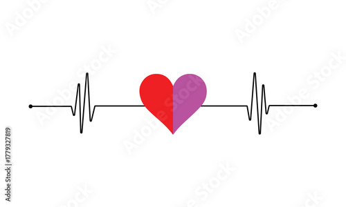 Continuous line drawing of heart with heartbeat. Pulse trace. Cardiogram icon. One line drawing. Single line art. Vector illustration .EPS 10 .