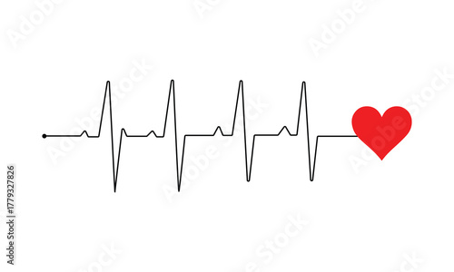 Continuous line drawing of heart with heartbeat. Pulse trace. Cardiogram icon. One line drawing. Single line art. Vector illustration .EPS 10 .