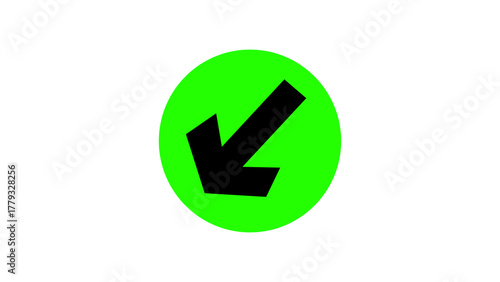 A black image of a downward arrow pointing to the left side and inside of green round shape