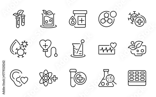 Laboratory linear icon set. lab test, experiment, microscope, test tube, research, chemistry, analysis, science, vector line icon set.