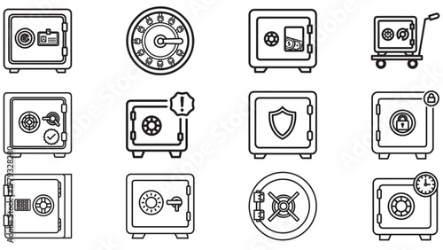 Safe Vault Icon Variations — Heavy Door, Dial And Keypad Security Symbols In Black For Banking, Storage And Asset Protection
