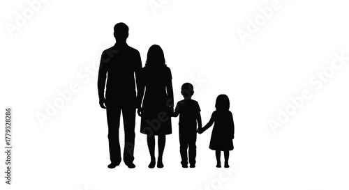 Family of four is displayed in silhouette isolated on white background