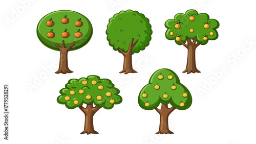 Orchard Canopy: An array of charming trees bearing ripe fruits, standing as a vibrant illustration of nature's bounty and the splendor of a thriving orchard.