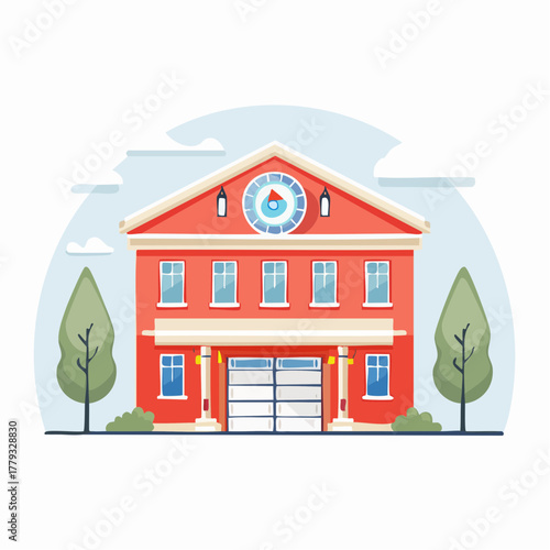 Fire Station Illustration A Vibrant and Detailed Vector Graphic