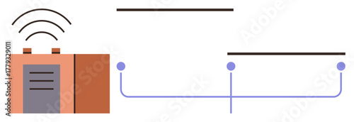 Router emitting wireless signals connects to network lines with end nodes, representing communication, connectivity, and technology. Ideal for tech, data, networking, internet, IoT communication