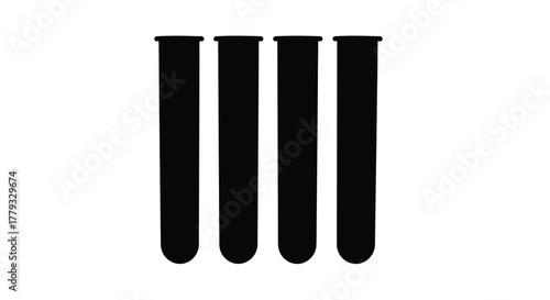 Four test tubes arranged vertically isolated on white background