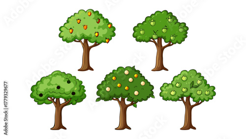Variety of trees: A collection of various trees with different kind of fruits and leaf, offering a glimpse of the natural beauty and the abundance of nature's bounty. 