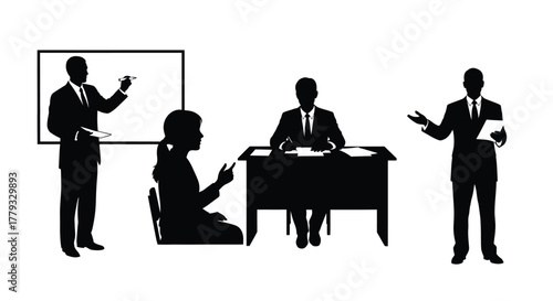 Silhouette of business people in a meeting isolated on white background