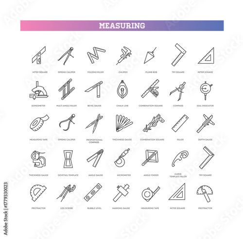 Engineering and Construction Measuring Instruments Outline Icons