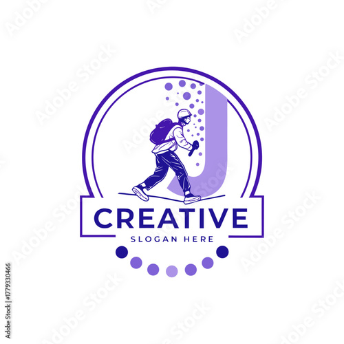 Creative letter J logo design with walking man illustration