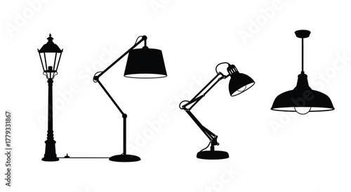 Four different lamps isolated on white background for lighting and decoration