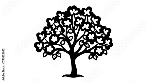 Silhouetted Tree of Life: The silhouette of a flourishing tree, its branches laden with leaves, symbolizing life, growth, and the interconnectedness of nature.