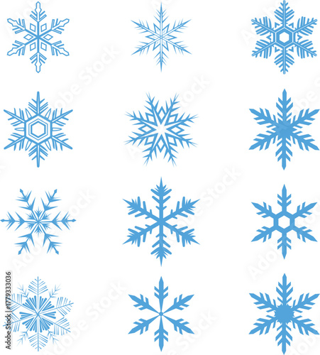Twelve Blue Snowflakes In A Grid winter cold