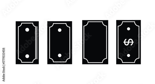 Four money bill illustrations isolated on white background for financial themes