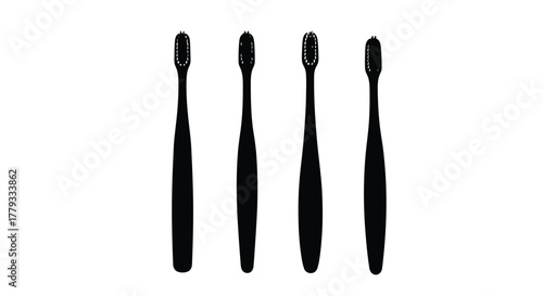 Four toothbrush illustrations isolated on white background, representing oral hygiene