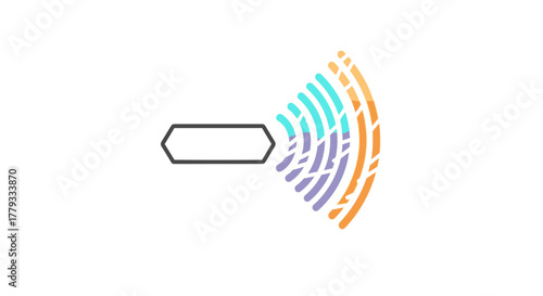 A stylized graphic of a Wi-Fi symbol with colorful, curved lines emanating from a simple, black outline on a white background.