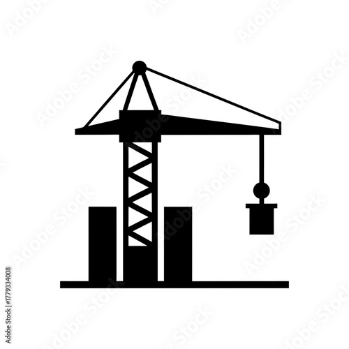 Minimal building crane silhouette vector illustration with white background for industry development and construction structure design 