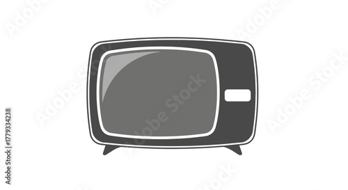 Flat illustration of a classic old television set with a gray screen and white outline on a plain white background.