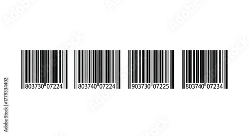 Four barcodes with different numbers isolated on white background