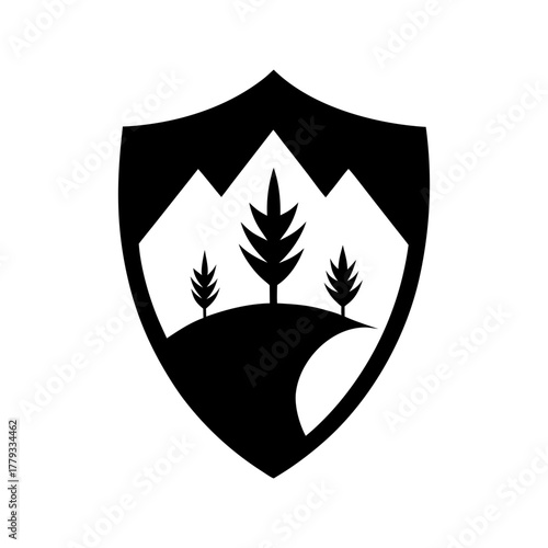 Minimal nature guard shield logo silhouette vector illustration with white background for environment protection and eco safety concept 