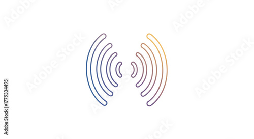 A colorful sound wave graphic with blue, purple, and orange hues on a white background, conveying a sense of audio transmission or digital communication.