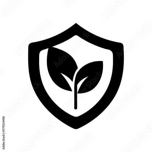 Minimal organic eco defense shield with leaf silhouette vector illustration with white background for nature safety and eco concept design 