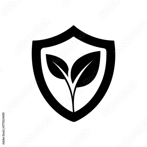 Minimal organic eco defense shield with leaf silhouette vector illustration with white background for environmental protection art 