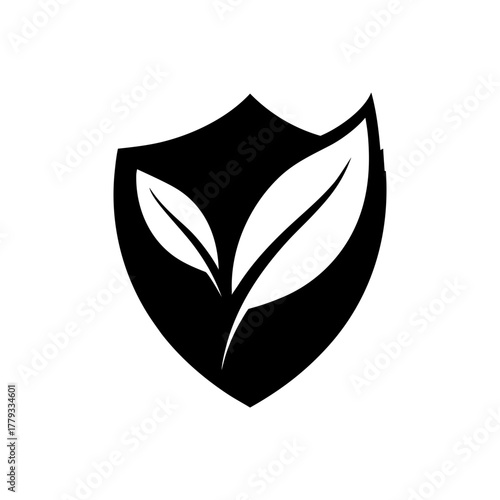 Minimal leaf shield logo silhouette vector illustration with white background for environmental protection and green eco concept artwork 