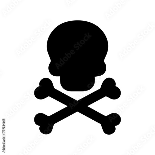 Minimal skull and crossbones silhouette vector illustration with white background for caution toxic hazard and pirate concept design 