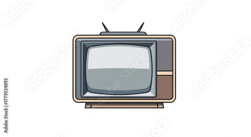 Flat design illustration of a vintage television set with antennae on a plain white background.