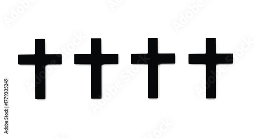 Four black crosses isolated on white background are aligned horizontally