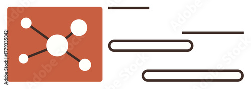 Nodes connected in web-thumbs up structure within a square and parallel lines resembling progress bars. Ideal for data visualization, connectivity, workflow, analysis, process mapping, teamwork