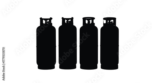 Four gas cylinders isolated on white background, used for storing gas