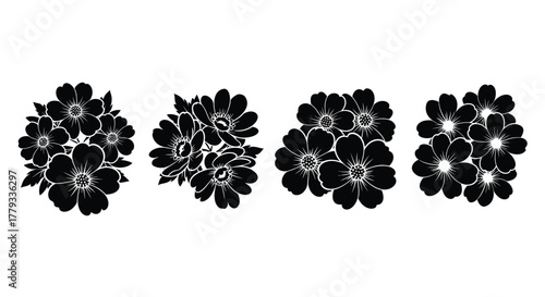 Four flower bouquet silhouettes isolated on white background showcasing floral arrangements