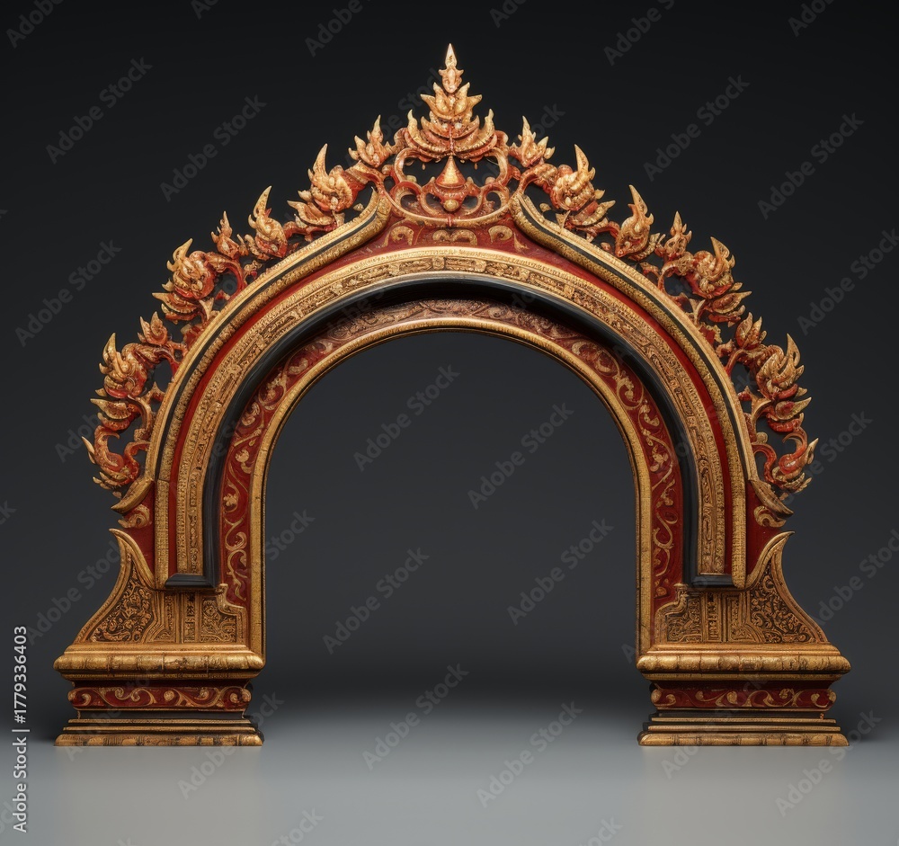 Fototapeta premium Door Design Indian and Arabic Style Golden Yellow Black Background Color LED Wall VJ Created with Generative AI Technology