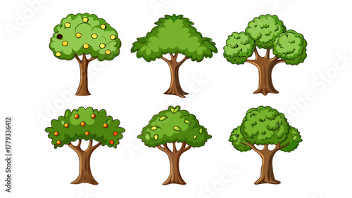 Variety of Animated Trees: A set of six meticulously crafted animated trees, each boasting a distinct form and verdant canopy, evokes the lush diversity of a flourishing grove.