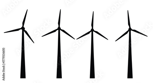 Wind turbines generating clean energy isolated on white background