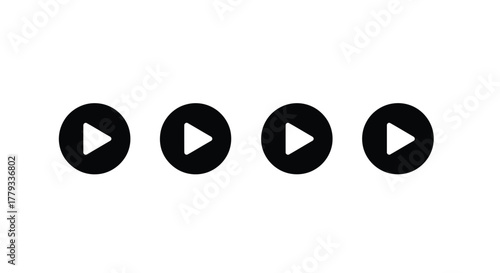 Four play symbols isolated on white background arranged in a horizontal row