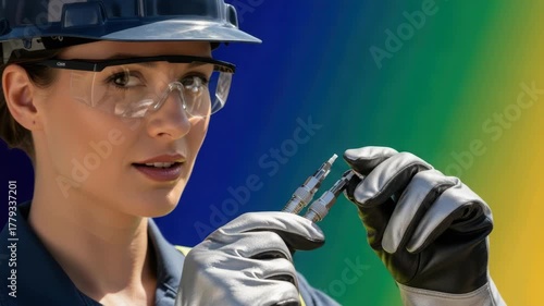 Electric maintenance involves skilled worker inspecting electrical component with metal tweezers.