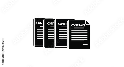 A group of contract documents isolated on white background are stacked neatly