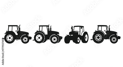 Silhouettes of tractors isolated on white background