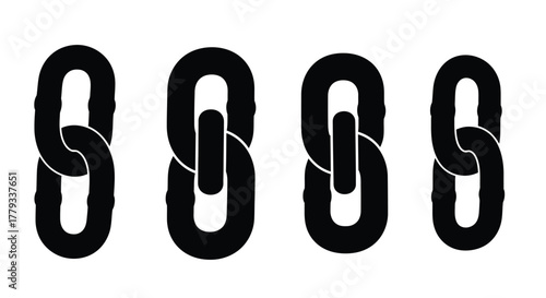 Four chain links connected together isolated on white background