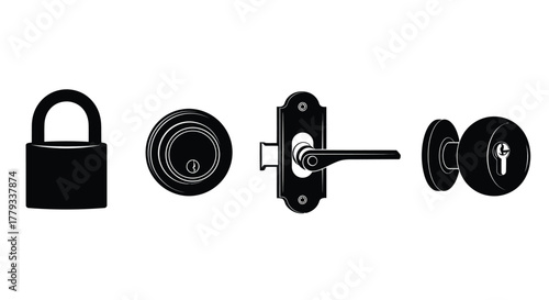 Four different types of locks isolated on white background are displayed