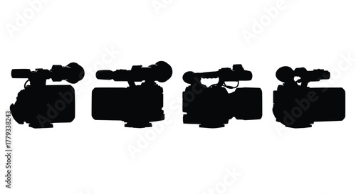 Four video camera silhouettes isolated on white background