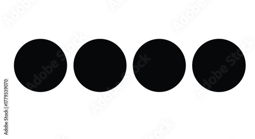 Four black circles isolated on white background arranged in a horizontal row