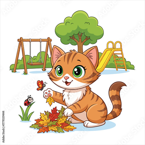 Cute cartoon cat happily holding a lives vector illustration
