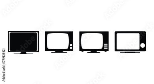 Four black and white television silhouettes isolated on white background