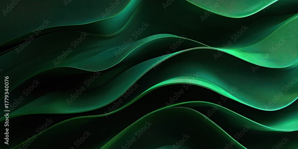 Obraz premium Emerald green flowing layered abstract with texture and depth