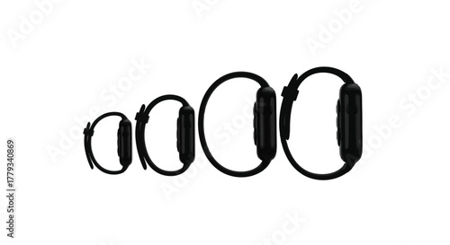 Four black pilates rings in a row isolated on white background