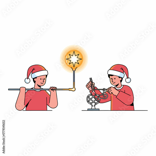 Flat vector children building electric circuit with light bulb project